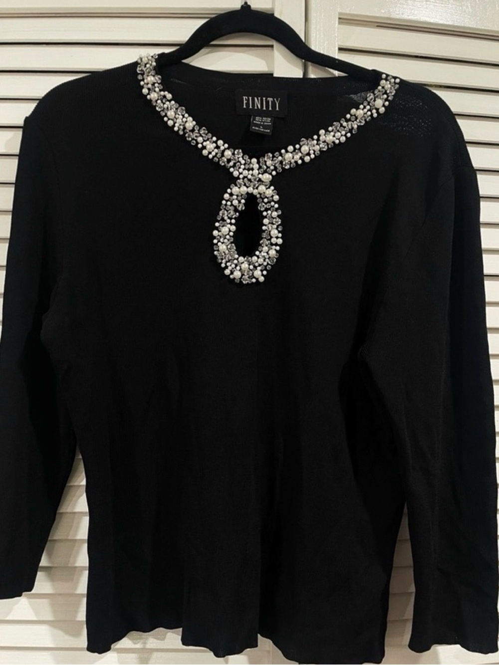 Finity Black Beaded Keyhole Neckline Blouse